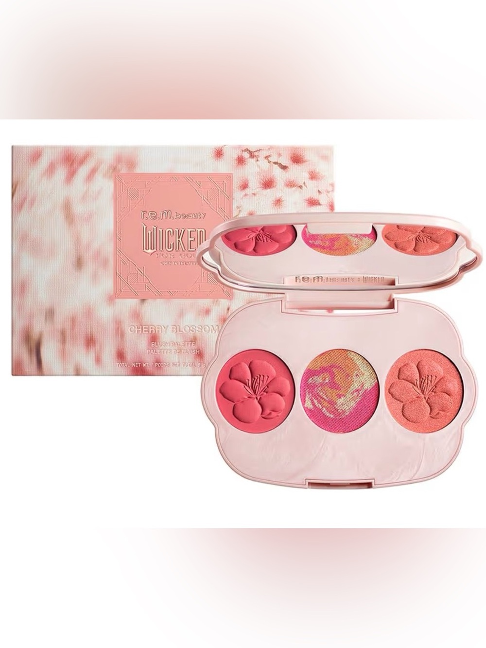 New r.e.m. beauty Wicked: For Good | Cherry Blossom Blush Palette | Warm Coral